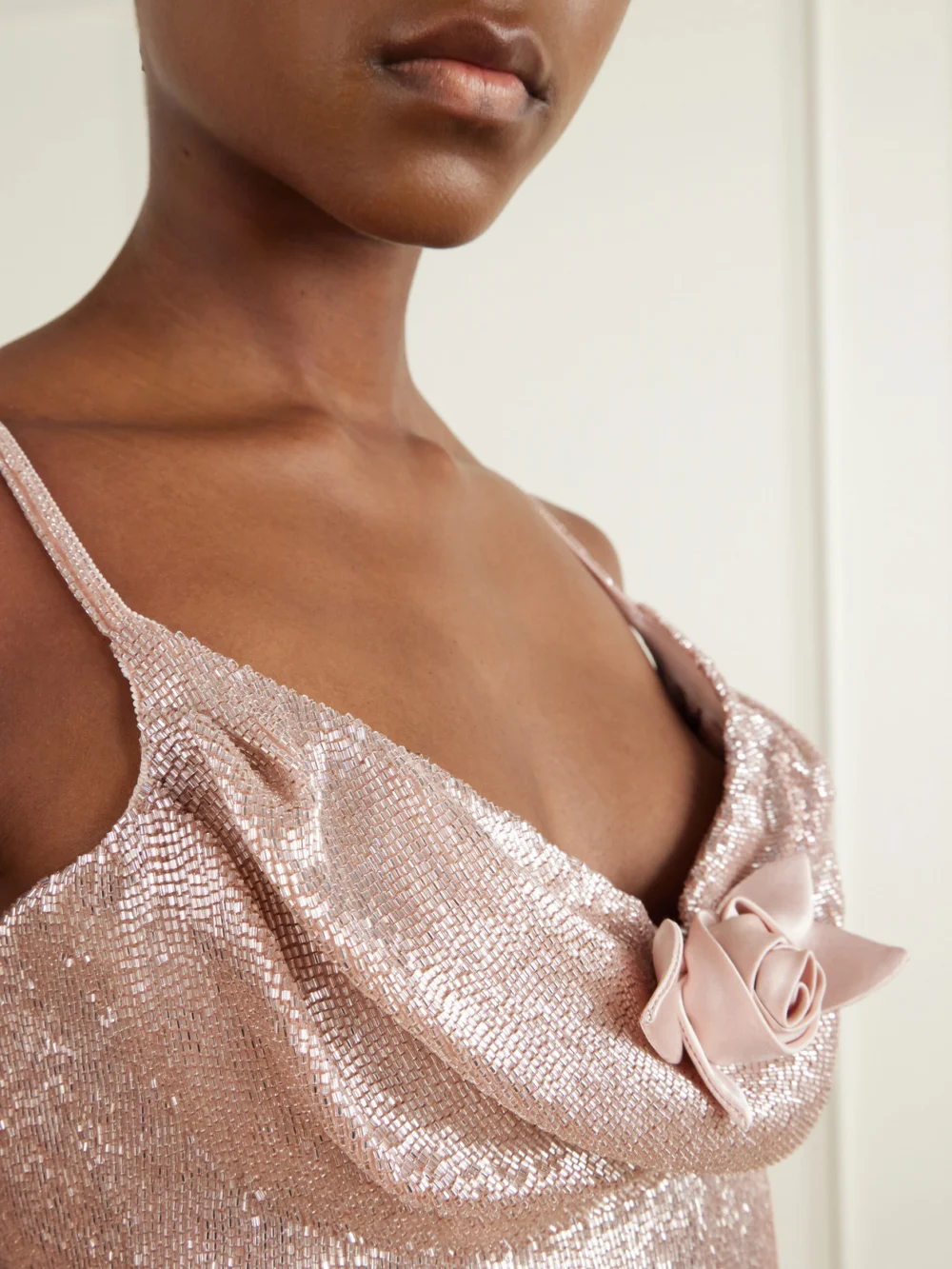 Close-up detail of the Wiederhoeft Maggi Floral-appliquéd Bead-embellished Mini Dress