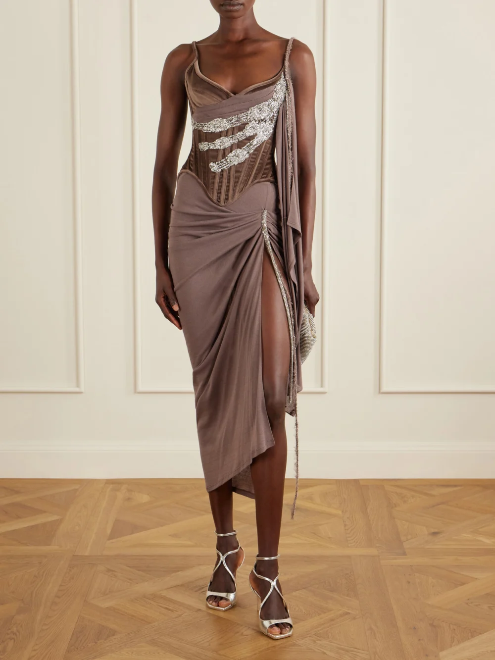 Wiederhoeft Tie-detailed Embellished Cotton-blend Velvet Corset Top, worn by a model