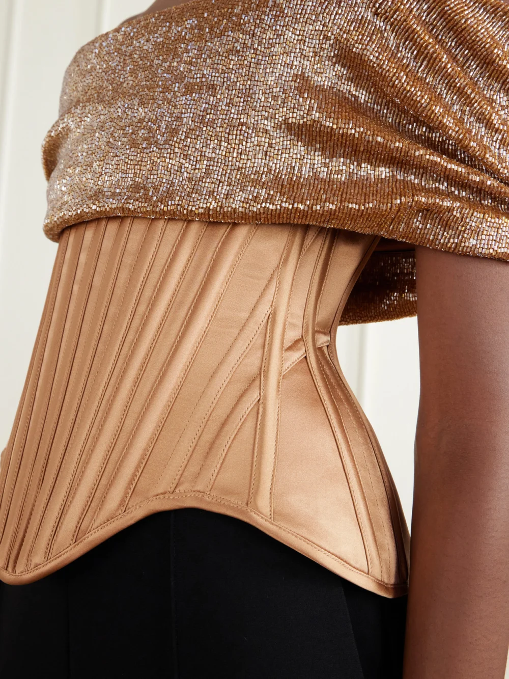 Close-up detail of the Wiederhoeft Wasp Corset Paneled Bead-embellished Silk Top