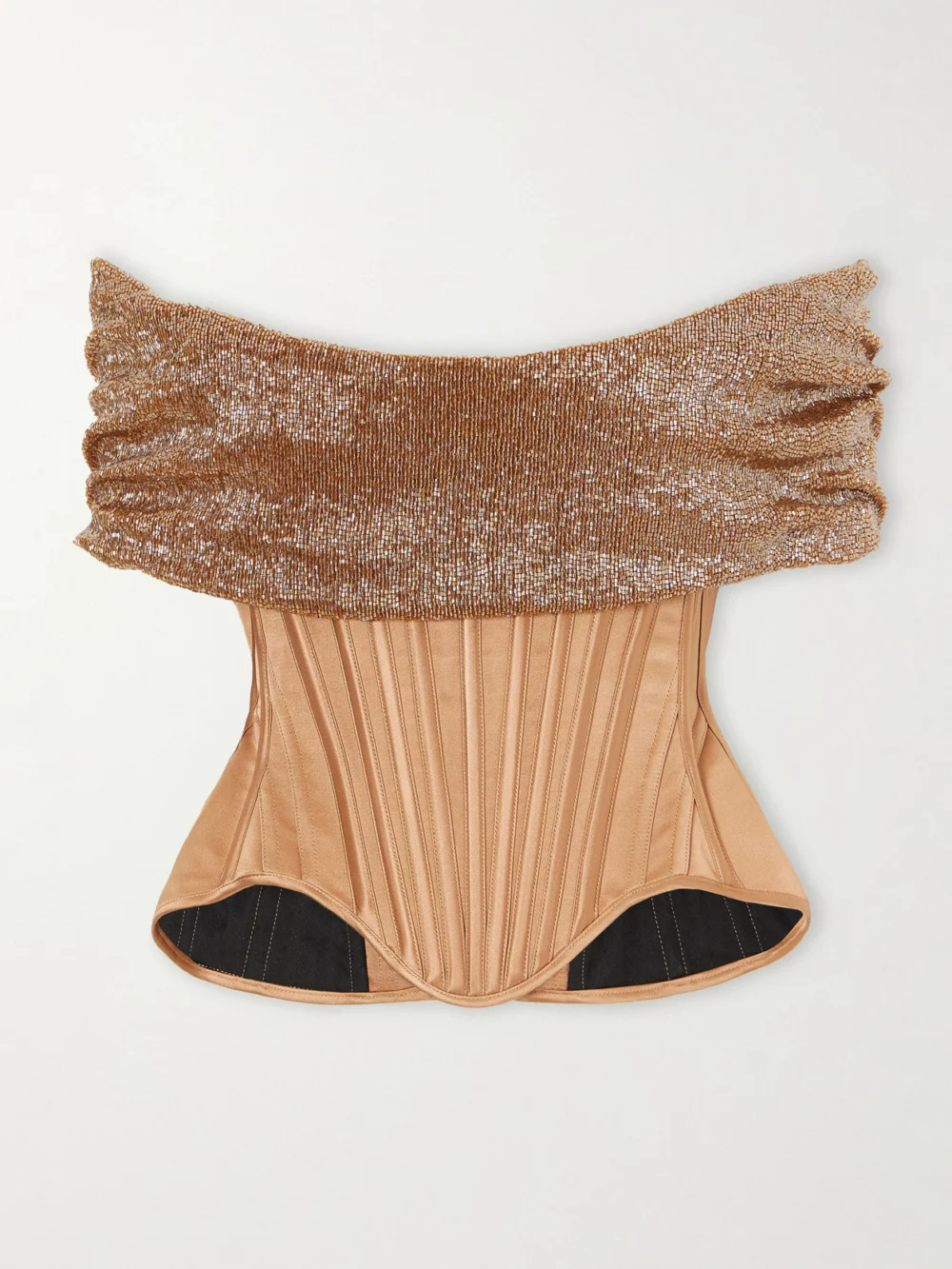 Wiederhoeft Wasp Corset Paneled Bead-embellished Silk Top in brown