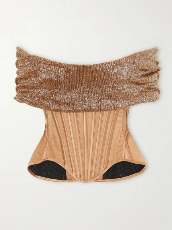 Wiederhoeft Wasp Corset Paneled Bead-embellished Silk Top