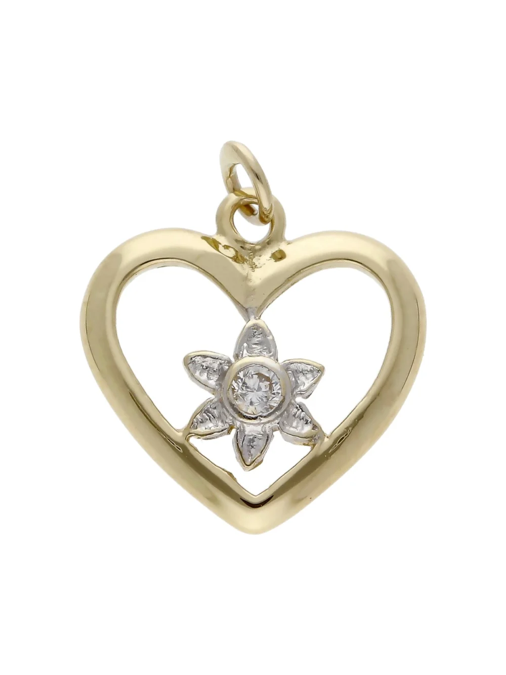 William May 14ct Gold Cubic Zirconia Flower Set Heart Pendant