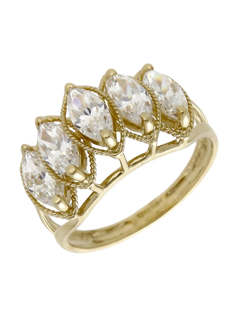 William May 14ct Gold Marquise Cubic Zirconia 5 Stone Dress Ring