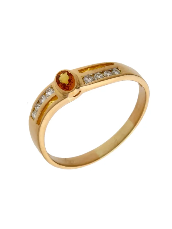 William May 14ct Gold Orange Topaz & Diamond Wave Dress Ring