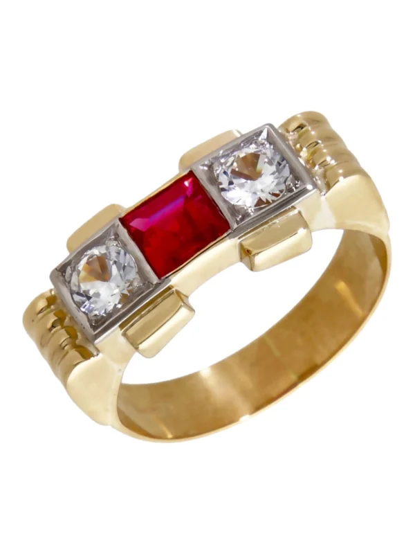 William May 14ct Gold Red & White Spinel Trilogy Dress Ring