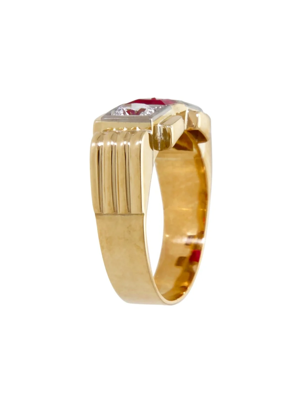 William May 14ct Gold Red & White Spinel Trilogy Dress Ring, view 2