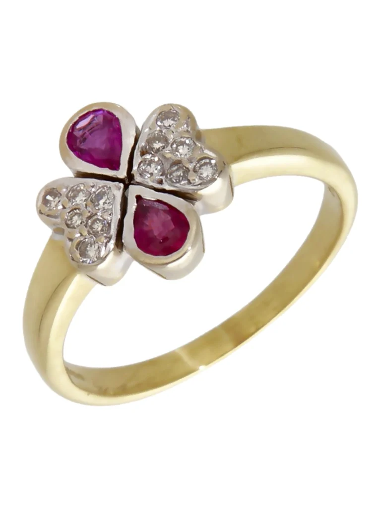 William May 14ct Gold Ruby & Diamond Clover Dress Ring