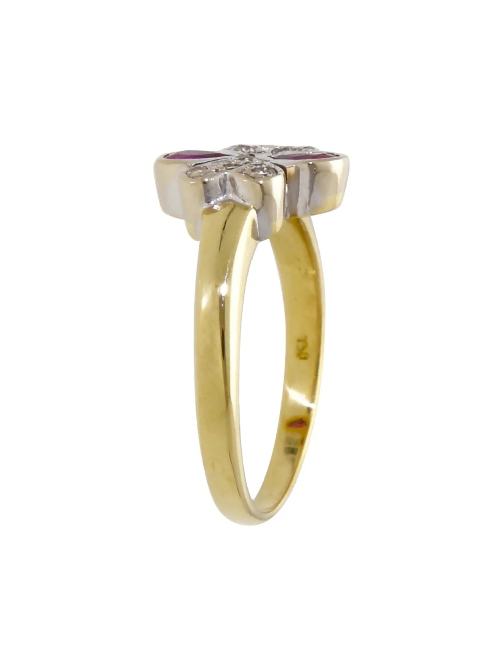 William May 14ct Gold Ruby & Diamond Clover Dress Ring, view 2
