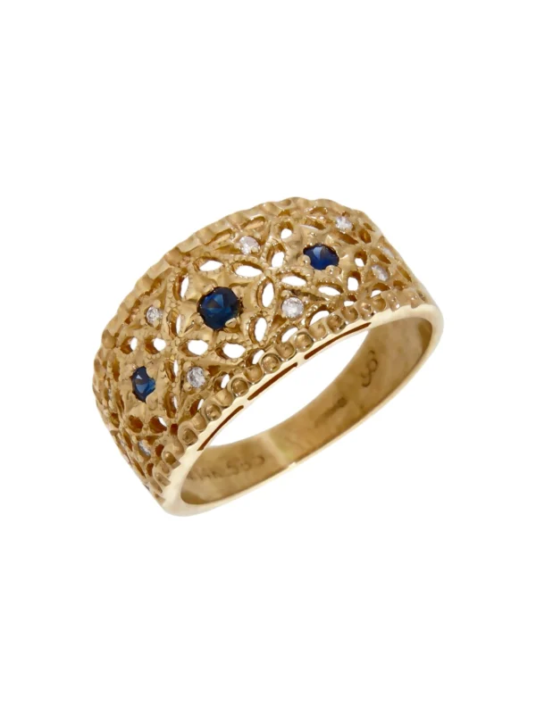 William May 14ct Gold Sapphire & Diamond Fancy Cutout Dress Ring