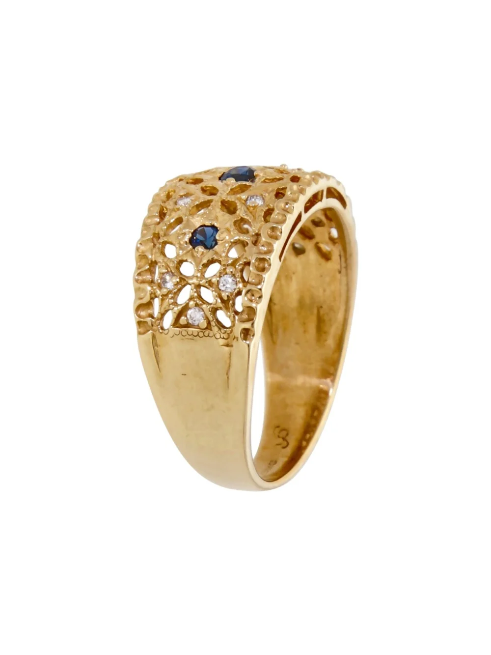 William May 14ct Gold Sapphire & Diamond Fancy Cutout Dress Ring, view 2