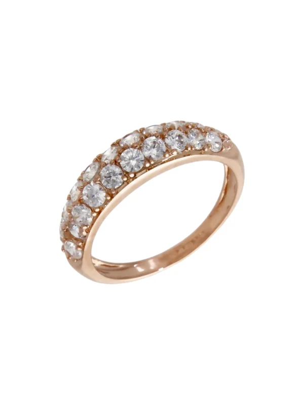 William May 14ct Rose Gold 2 Row Cubic Zirconia Domed Dress Ring