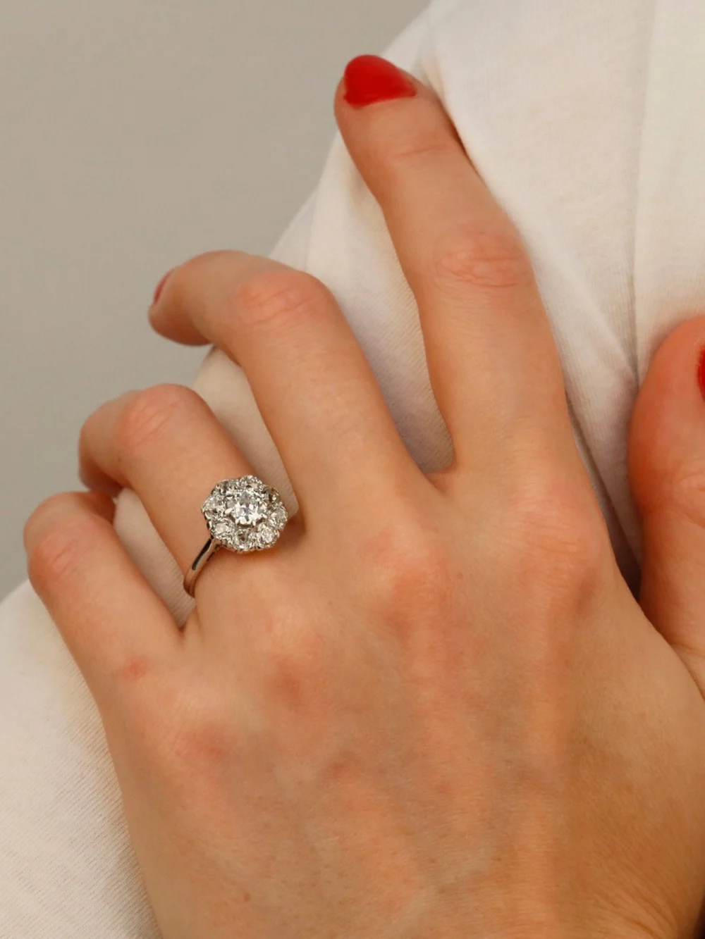 William May 14ct White Gold 1.65ct Old Cut Diamond Cluster Ring