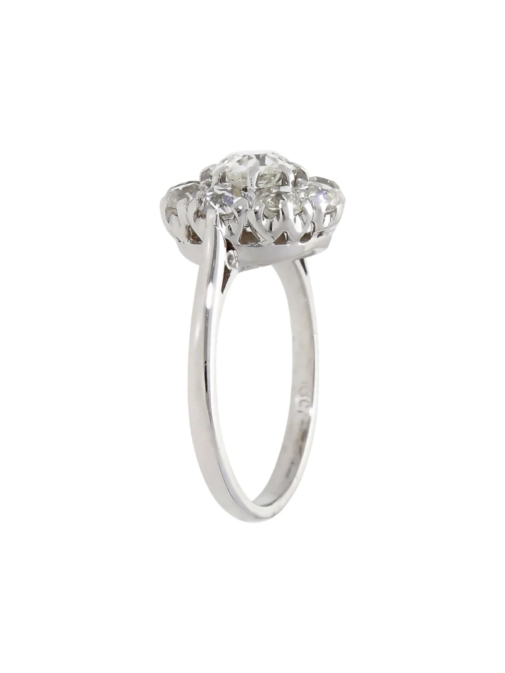 William May 14ct White Gold 1.65ct Old Cut Diamond Cluster Ring, view 3