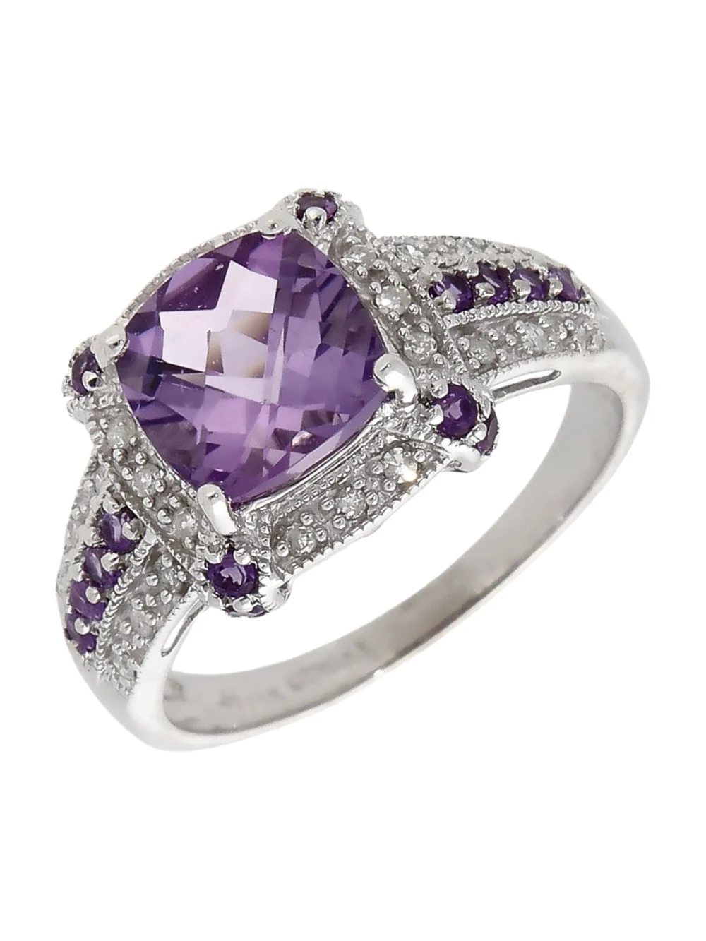 William May 14ct White Gold Amethyst & Diamond Cluster Ring