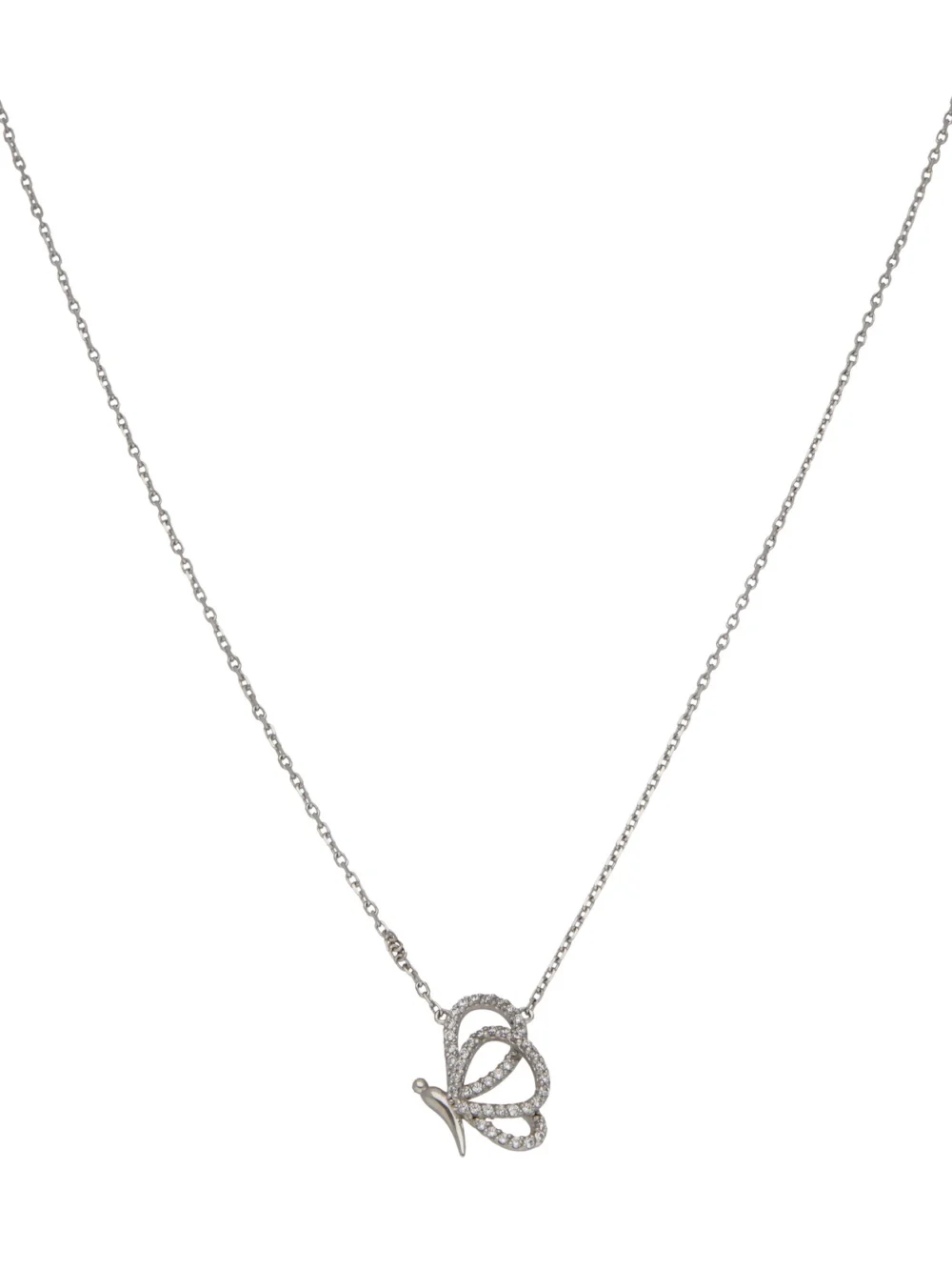 William May 14ct White Gold Cubic Zirconia Butterfly Necklace