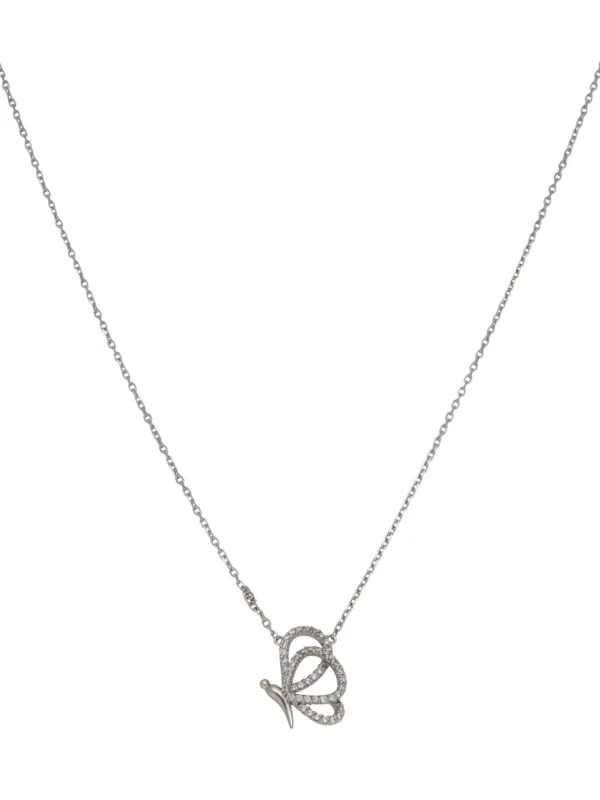 William May 14ct White Gold Cubic Zirconia Butterfly Necklace
