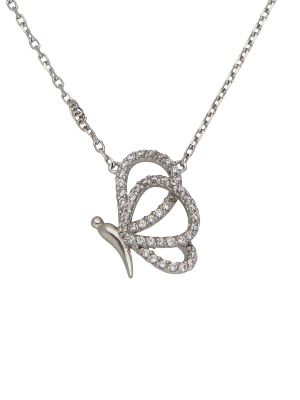 William May 14ct White Gold Cubic Zirconia Butterfly Necklace, view 2