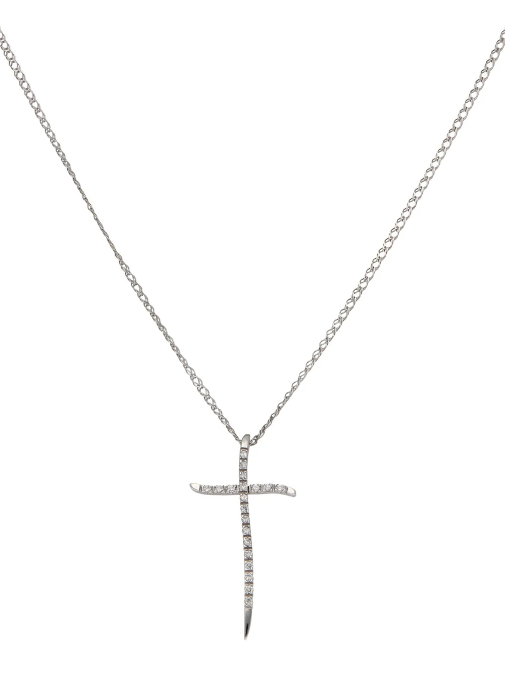 William May 14ct White Gold Cubic Zirconia Cross & Chain Necklace