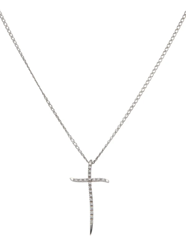 William May 14ct White Gold Cubic Zirconia Cross & Chain Necklace