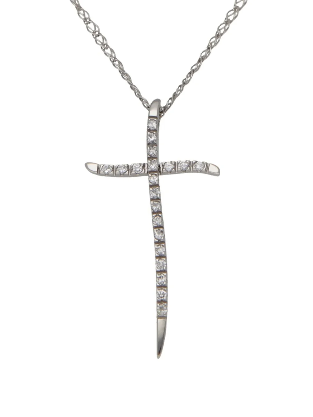 William May 14ct White Gold Cubic Zirconia Cross & Chain Necklace, view 2