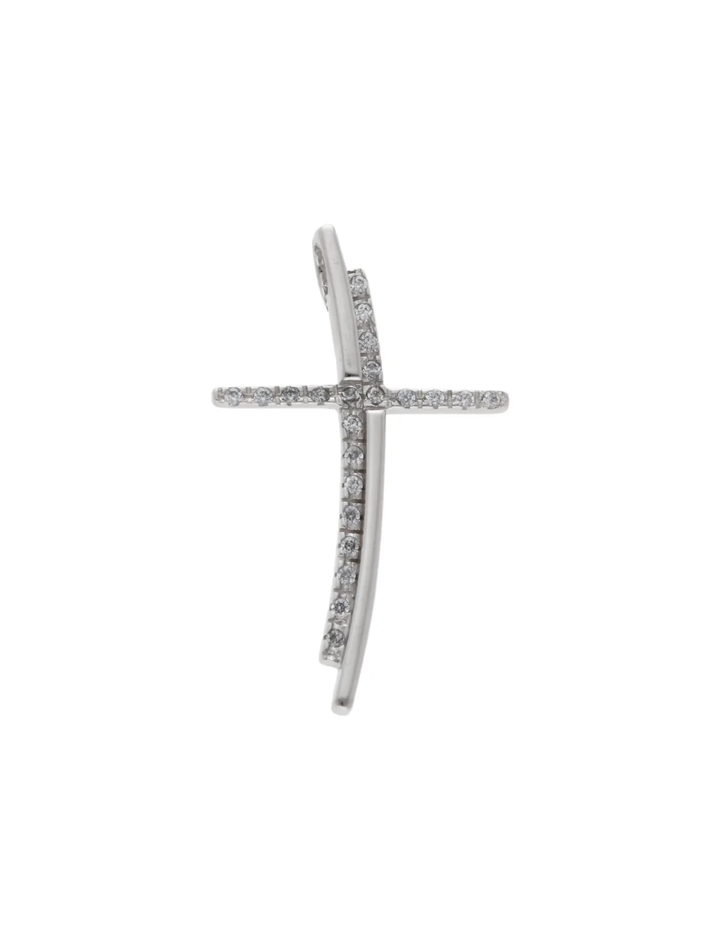 William May 14ct White Gold Cubic Zirconia Curved Cross Pendant