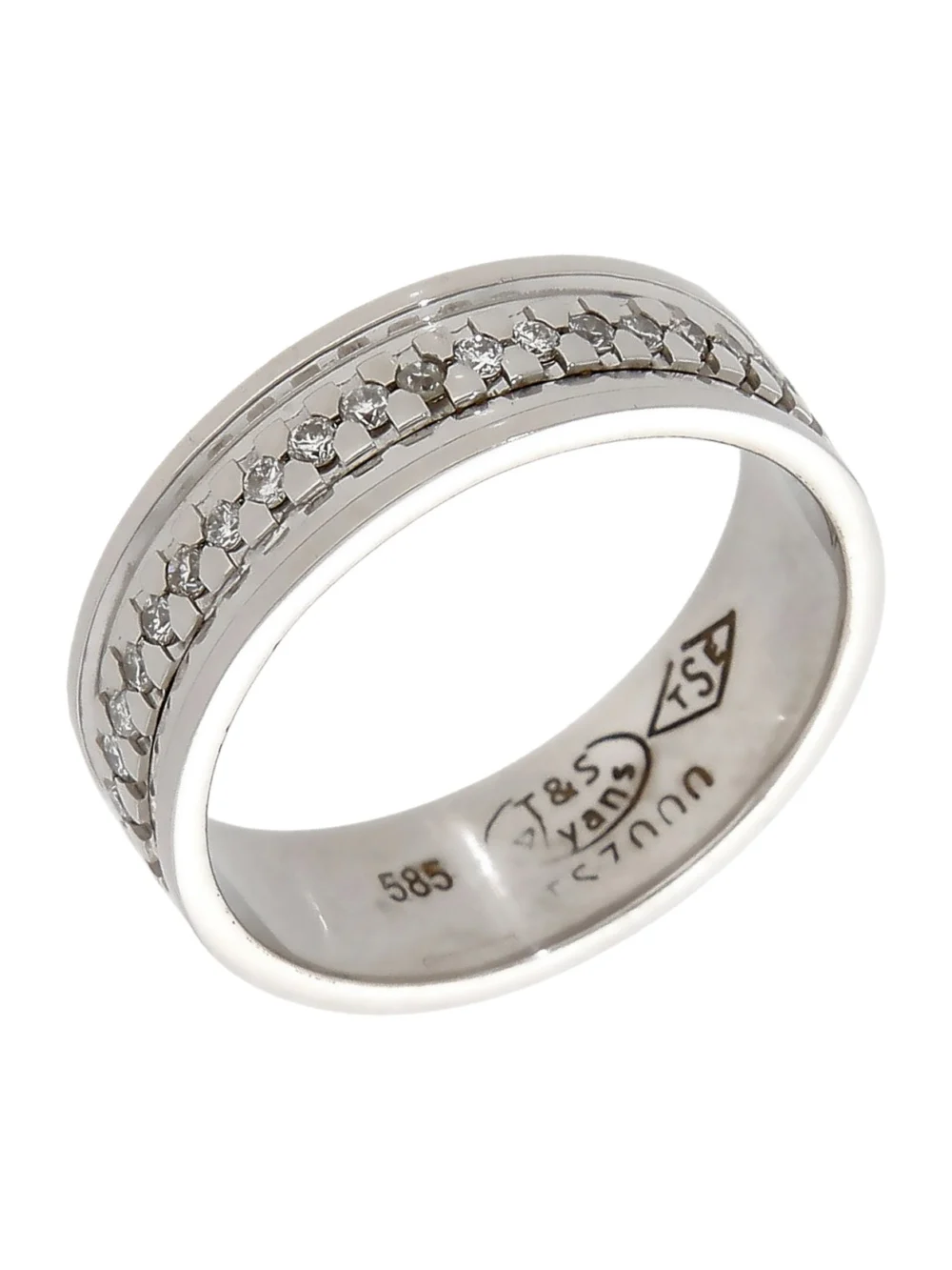 William May 14ct White Gold Diamond Set 9mm Wide Band Ring