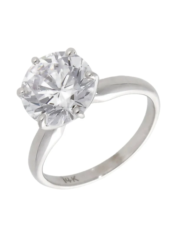 William May 14ct White Gold Large Cubic Zirconia Solitaire Ring