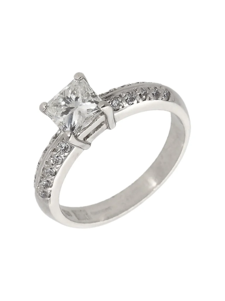 William May 14ct White Gold Princess Cut Diamond Solitaire Ring