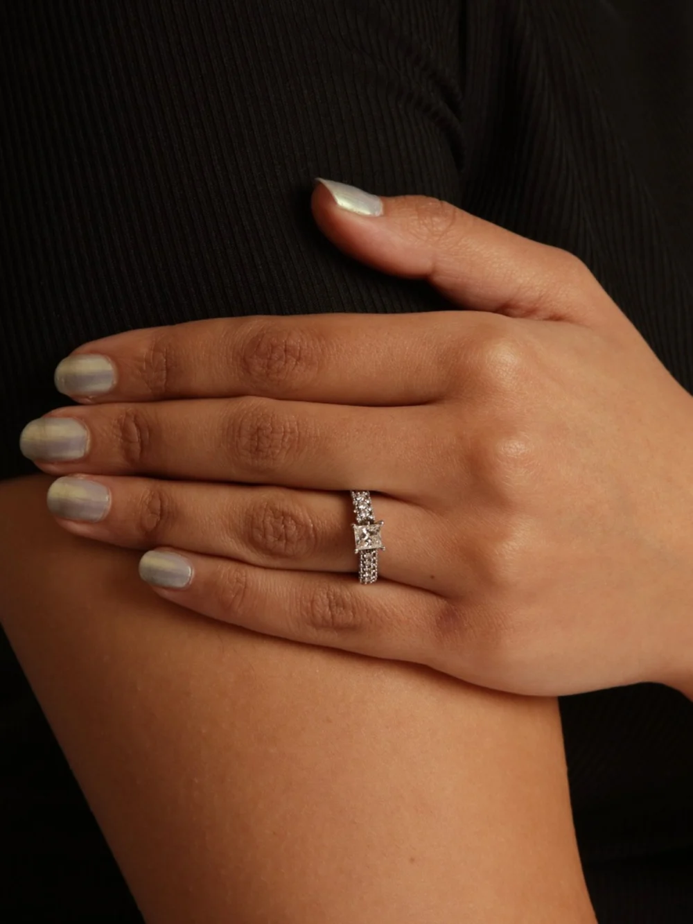 William May 14ct White Gold Princess Cut Diamond Solitaire Ring, view 3