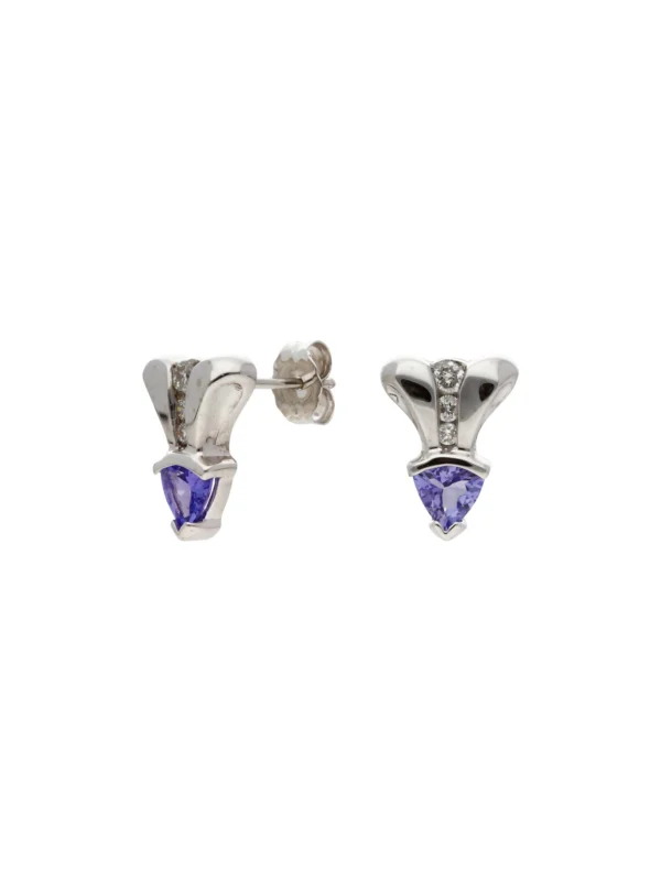 William May 14ct White Gold Tanzanite & Diamond Stud Earrings