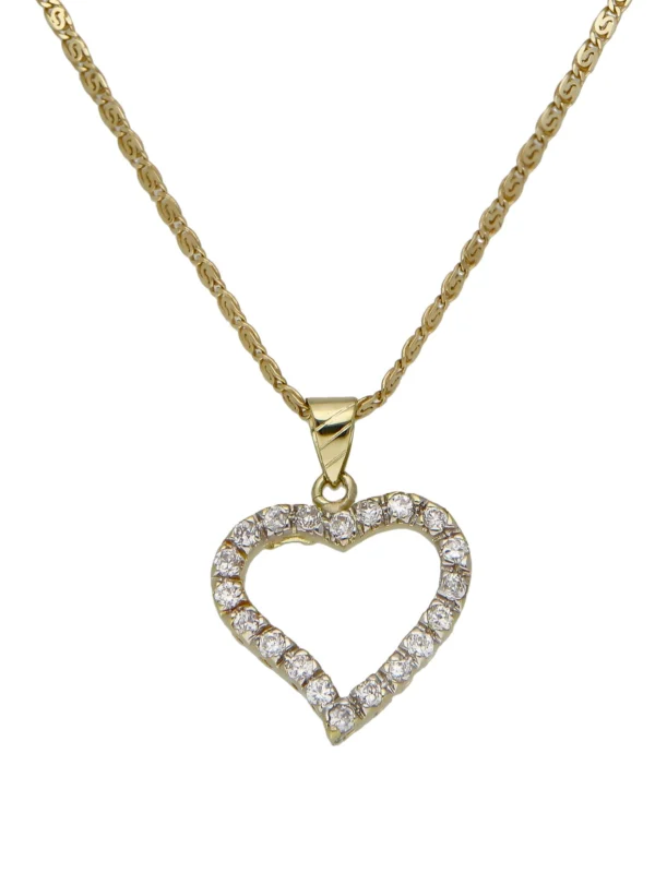 William May 14ct Yellow Gold Cubic Zirconia Heart & Chain Necklace