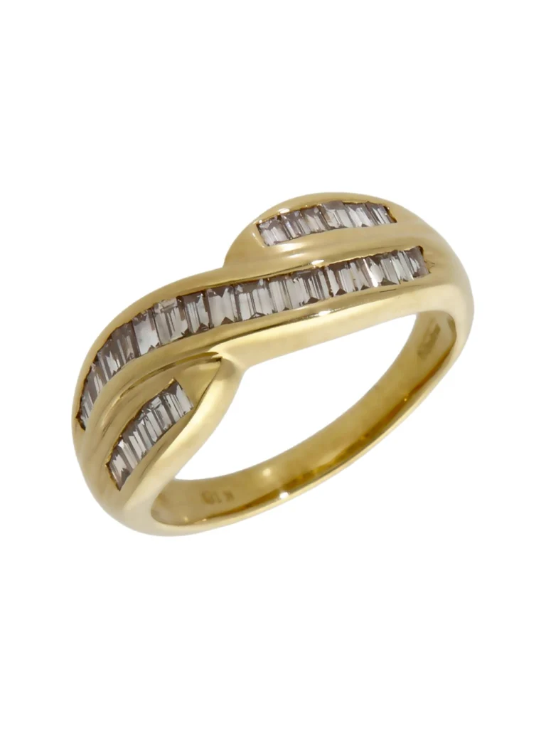William May 14ct Yellow Gold Diamond Crossover Wave Ring