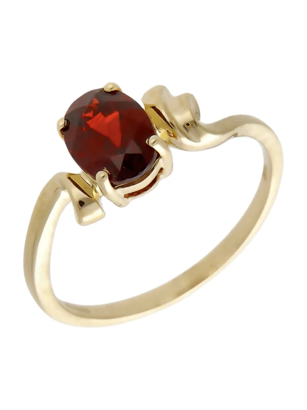 William May 14ct Yellow Gold Oval Garnet Twist Dress Ring