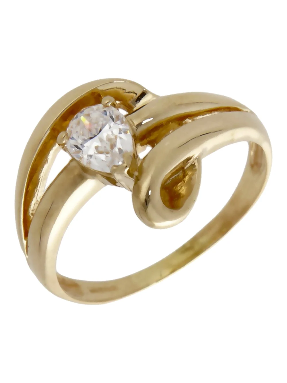William May 14ct Yellow Gold Pear Cubic Zirconia Wave Dress Ring