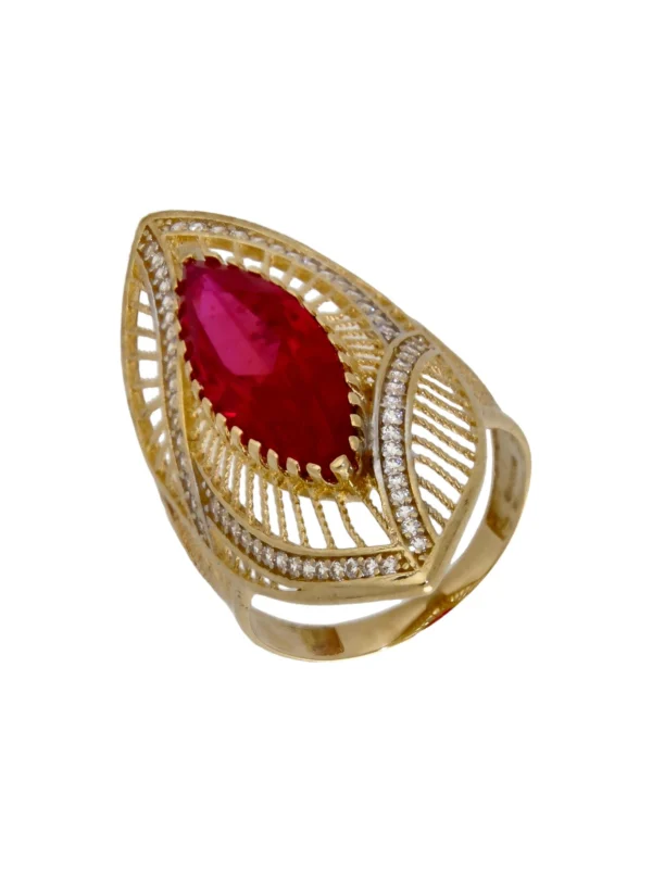 William May 14ct Yellow Gold Red & White Gemstone Wave Dress Ring