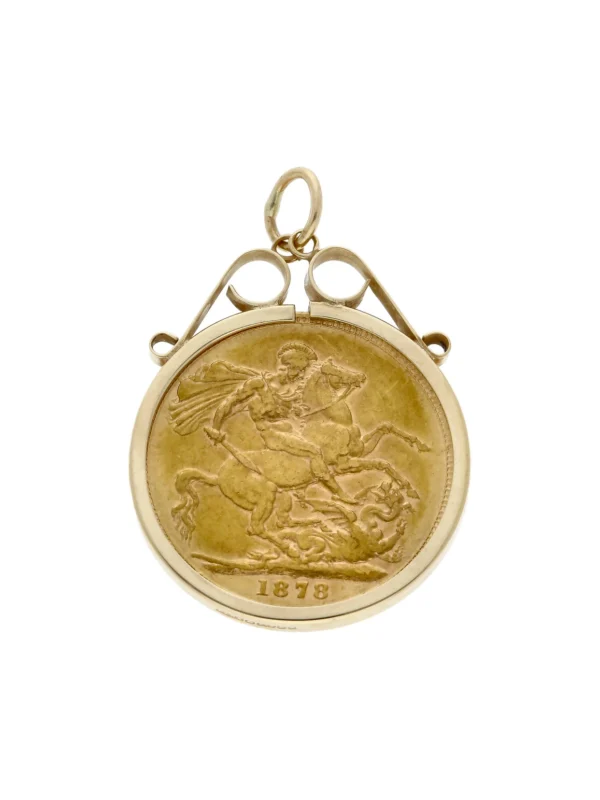 William May 1878 Full Sovereign Coin in 9ct Gold Pendant Mount