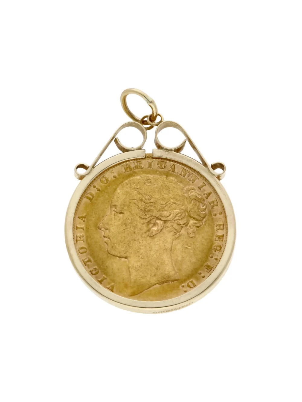 William May 1878 Full Sovereign Coin in 9ct Gold Pendant Mount, view 2