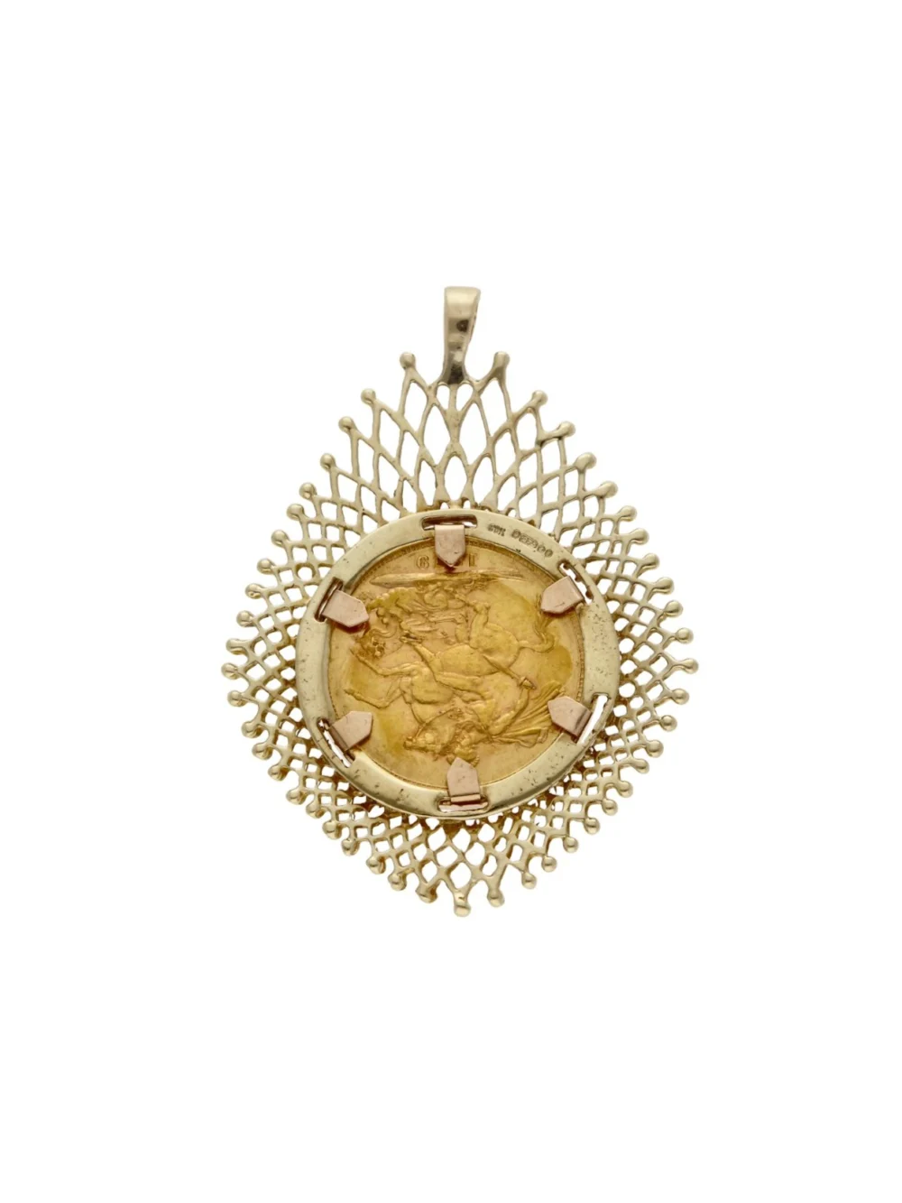 William May 1879 Full Sovereign Coin in 9ct Gold Pendant Mount, view 2