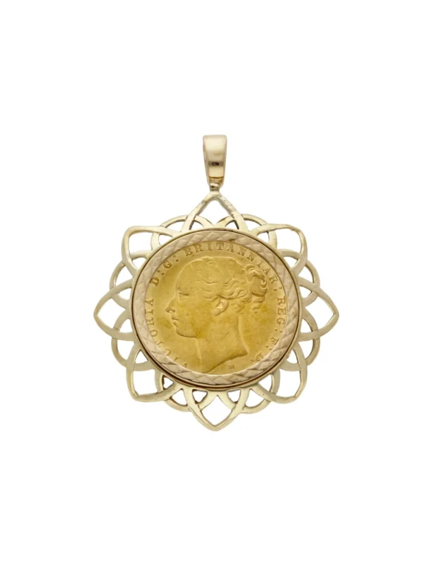 William May 1882 Full Sovereign Coin in 9ct Gold Pendant Mount