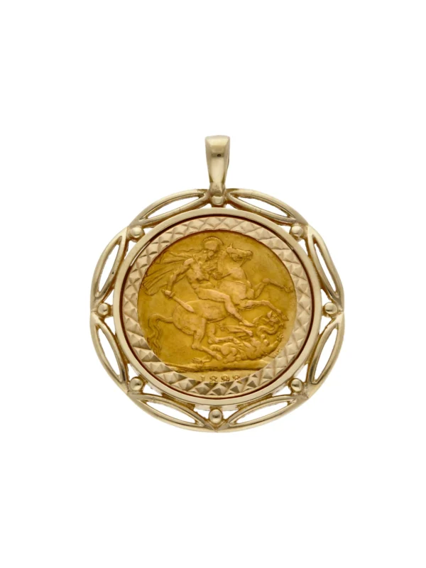 William May 1898 Full Sovereign Coin in 9ct Gold Pendant Mount