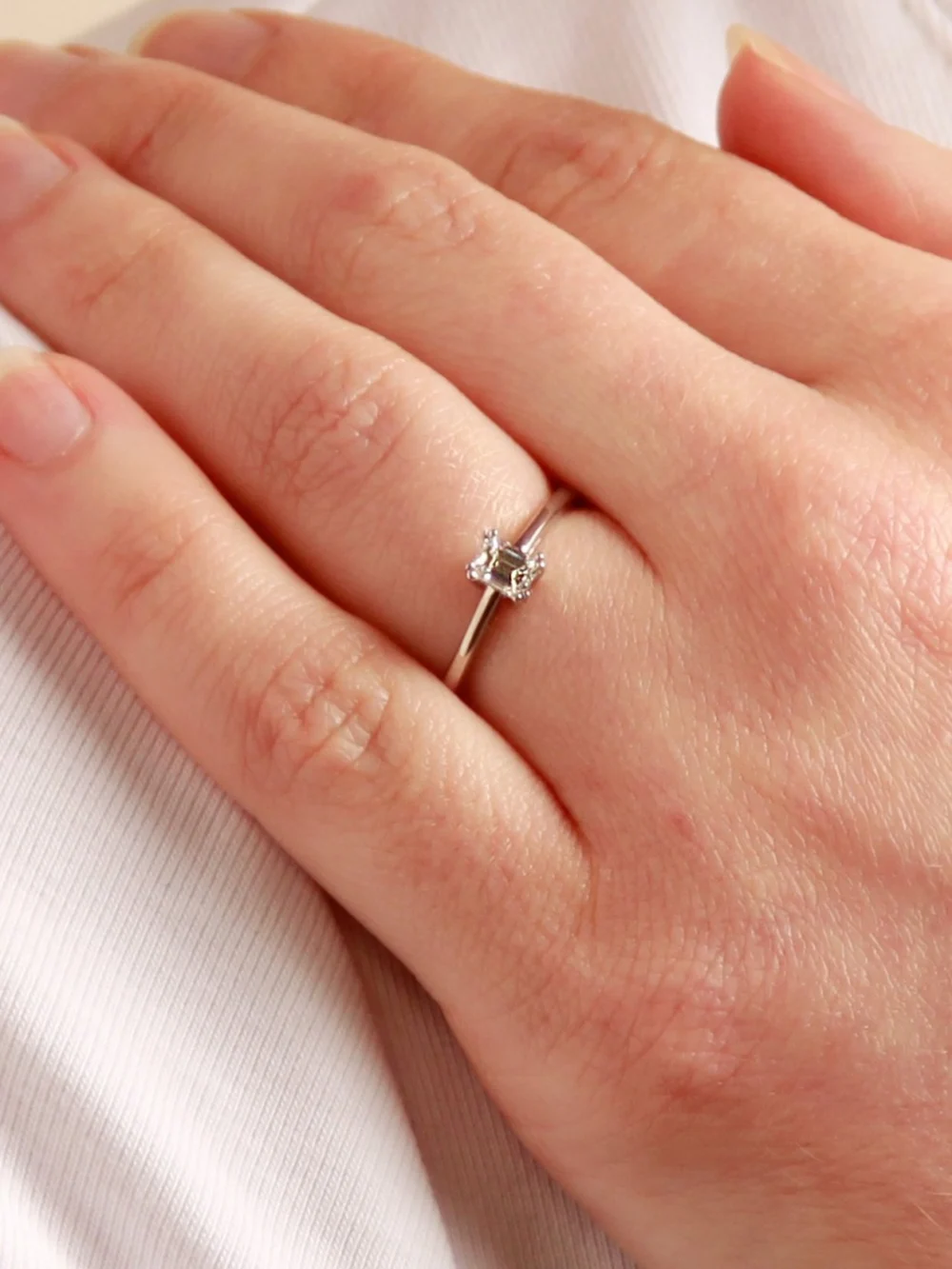 William May 18ct Gold 0.30ct Emerald Cut Diamond Solitaire Ring, view 2