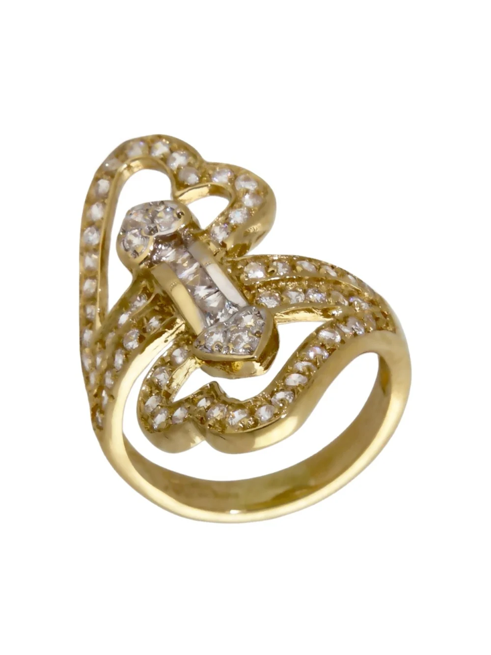 William May 18ct Gold Cubic Zirconia Double Heart Twist Ring