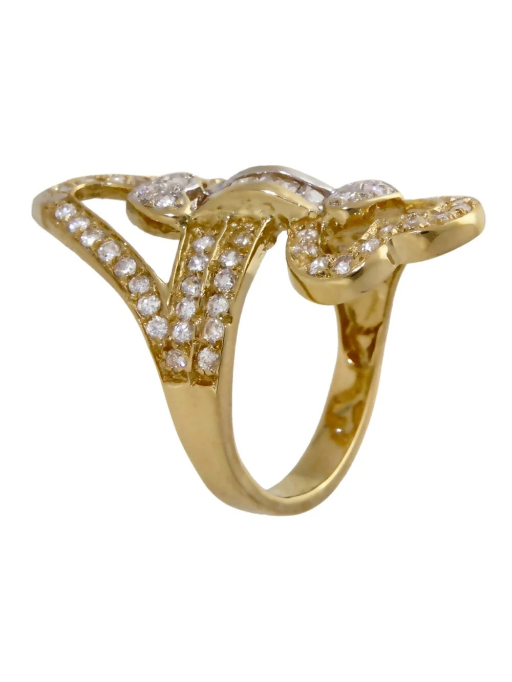 William May 18ct Gold Cubic Zirconia Double Heart Twist Ring, view 2