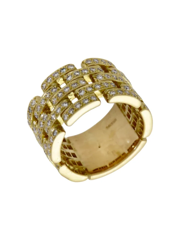 William May 18ct Gold Diamond Set 13mm Wide Brick Link Band Ring