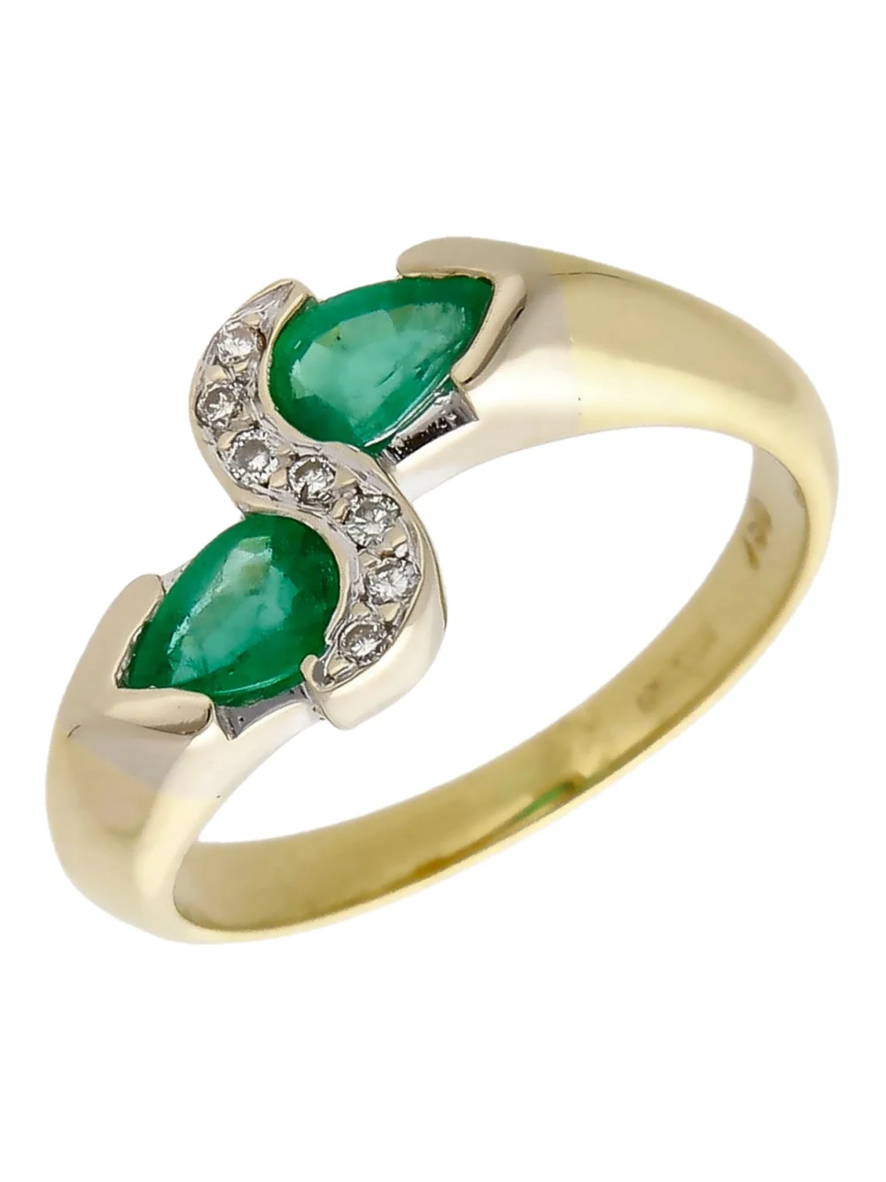 William May 18ct Gold Emerald & Diamond Crossover Twist Ring