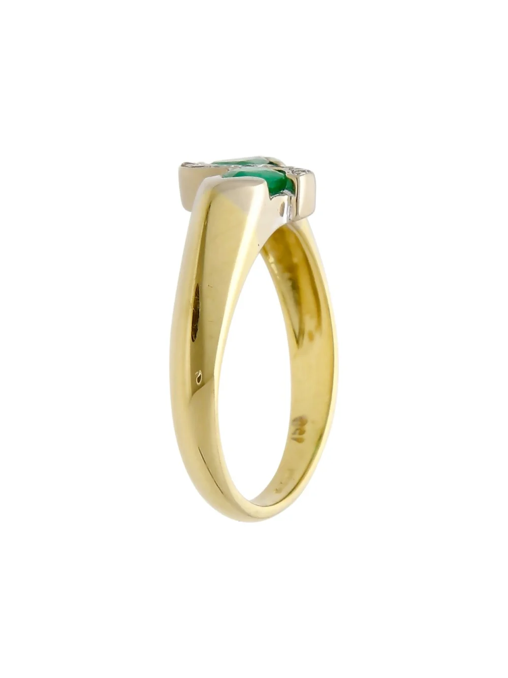 William May 18ct Gold Emerald & Diamond Crossover Twist Ring, view 2
