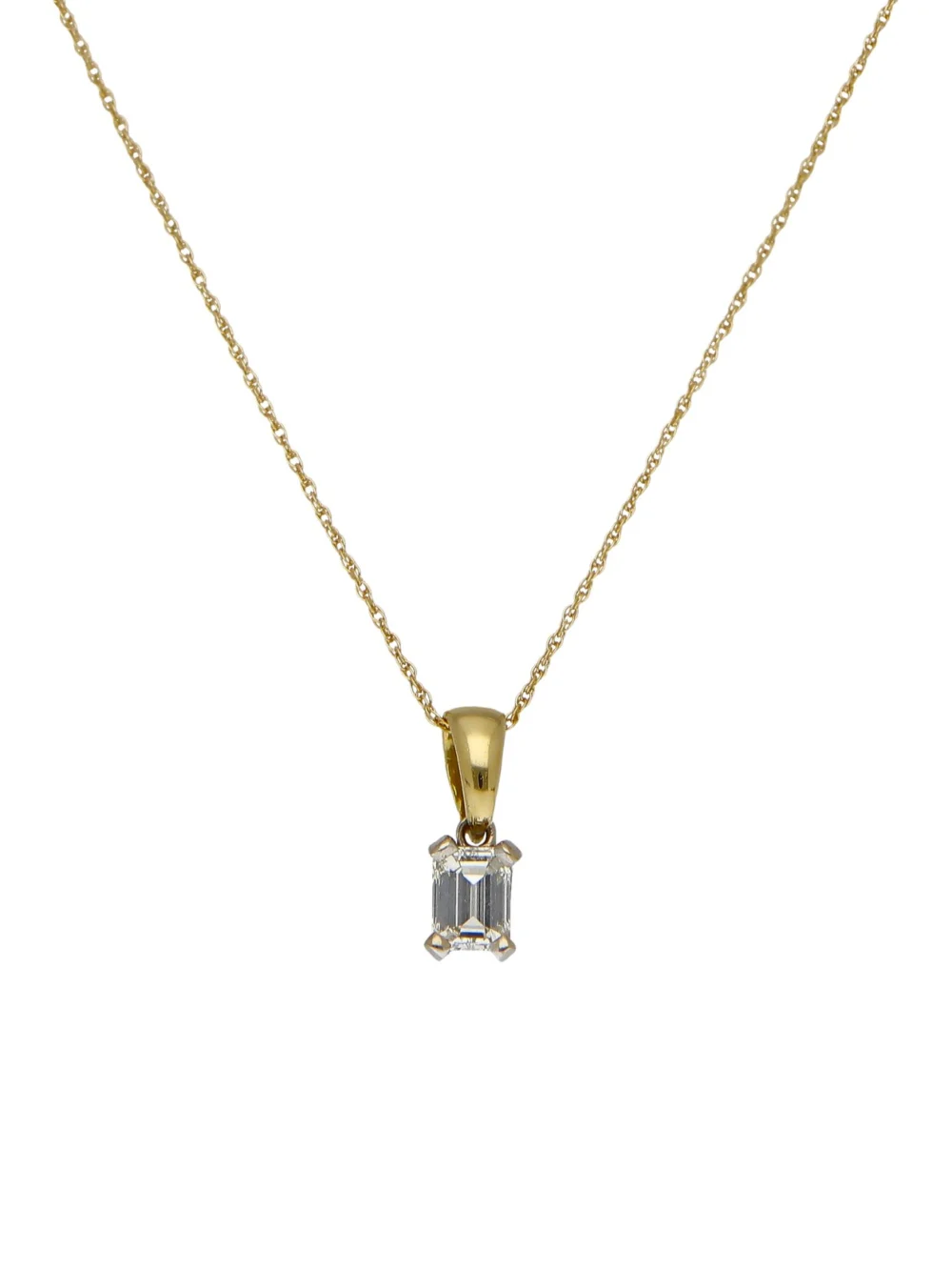William May 18ct Gold Emerald Cut Diamond Pendant Necklace