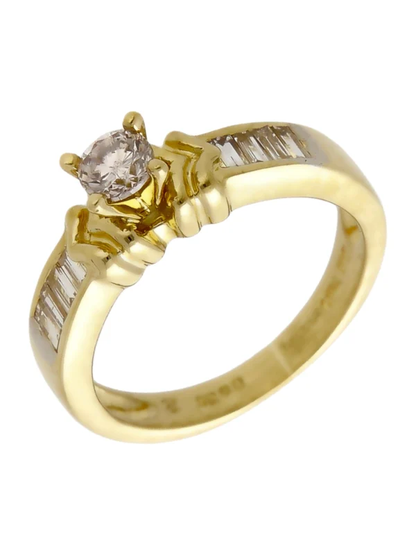 William May 18ct Gold Mixed Cut Diamond Solitaire & Shoulders Ring
