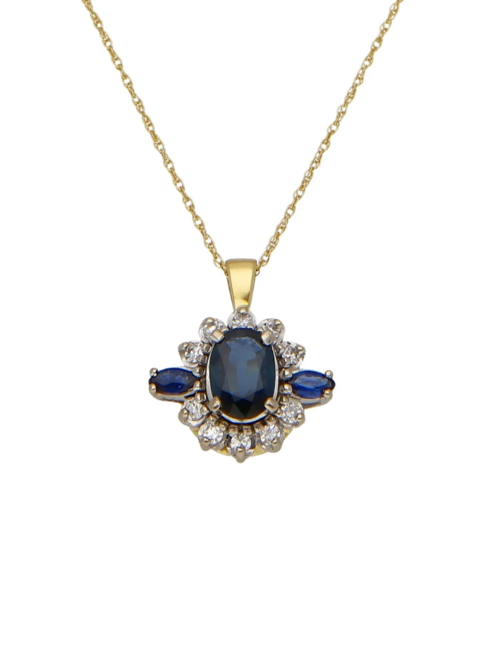 William May 18ct Gold Sapphire & Diamond Pendant & Chain Necklace