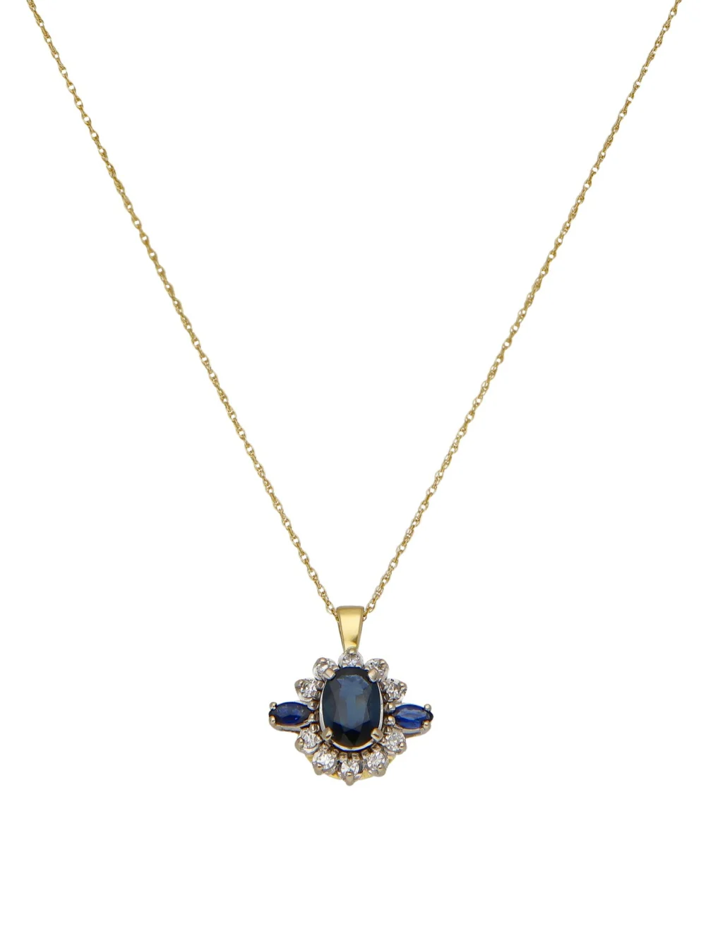 William May 18ct Gold Sapphire & Diamond Pendant & Chain Necklace, view 2
